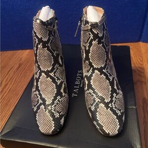 Talbots Black and Cream Snake Print Ankle Booties